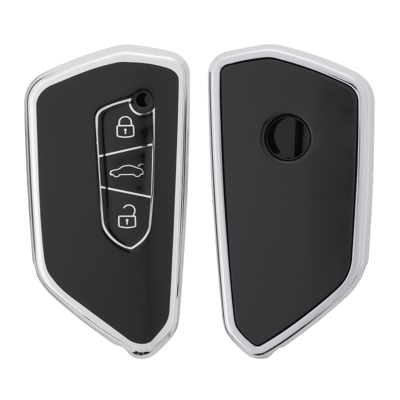 kwmobile Boitier Clef Voiture Compatible avec VW Golf 8 3-Bouton - Coque en Silicone de Clef de Voiture - Étui de Protection Noi