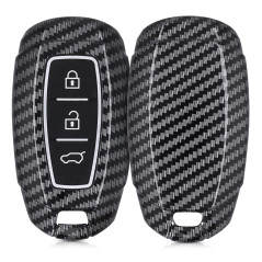 kwmobile Accessoire Clé de Voiture Compatible avec Hyundai Keyless Go 3-Bouton - Coque de Protection en Plastique Rigide Carbone