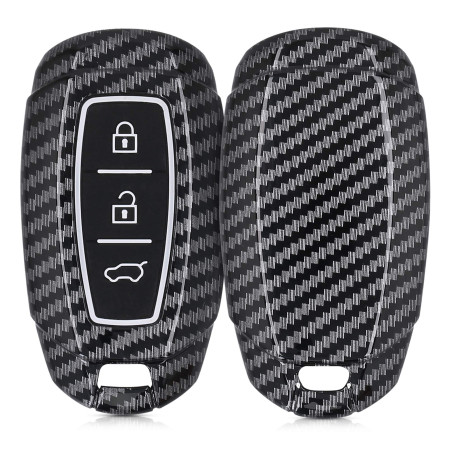 kwmobile Accessoire Clé de Voiture Compatible avec Hyundai Keyless Go 3-Bouton - Coque de Protection en Plastique Rigide Carbone