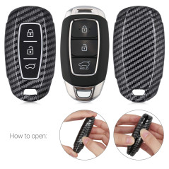 kwmobile Accessoire Clé de Voiture Compatible avec Hyundai Keyless Go 3-Bouton - Coque de Protection en Plastique Rigide Carbone