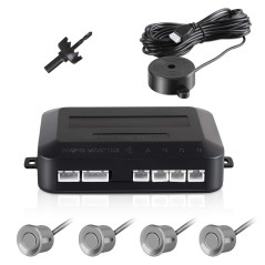 Capteur de Recul Voiture, Aolead Radar Recul Voiture Auto Système Parcage avec Bibi Buzzer Alarme et 4 Capteurs - Argent