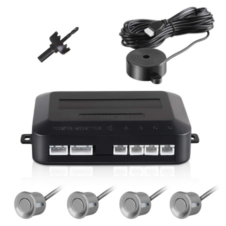 Capteur de Recul Voiture, Aolead Radar Recul Voiture Auto Système Parcage avec Bibi Buzzer Alarme et 4 Capteurs - Argent