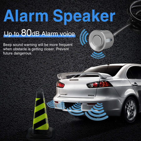 Capteur de Recul Voiture, Aolead Radar Recul Voiture Auto Système Parcage avec Bibi Buzzer Alarme et 4 Capteurs - Argent