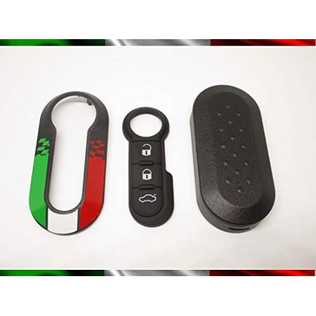 Coque de Clé + Boutons en Caoutchouc Compatible avec Fiat 500, Grande Punto, Evo, Bravo, Panda, 500L, Lancia Ypsilon, Musa, Delt