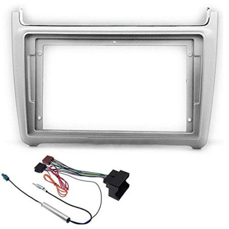 Sound-way - Kit Montage Cadre de Radio Adaptateur autoradio 9" Pouces pour Volkswagen Polo 2009-2017 Gris