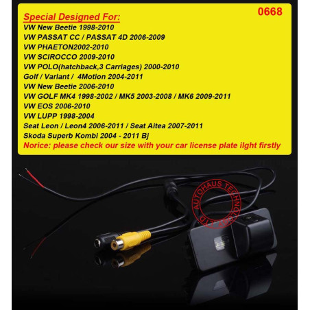 Kalakass Caméra De Recul Couleur Vision Nocturne Voiture Camion pour V W Passat CC B6 Polo Hatchback Golf Jetta Magotan Bora Sci