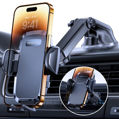 Miracase Support Telephone Voiture [Rotation 360°& Ventouse Puissante] Porte Telephone Voiture Grille D'aération & Pare-Brise & 