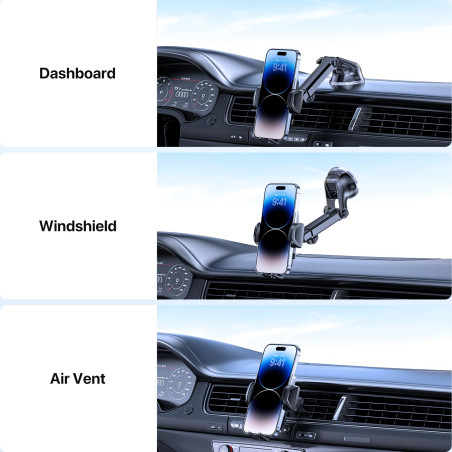 Miracase Support Telephone Voiture [Rotation 360°& Ventouse Puissante] Porte Telephone Voiture Grille D'aération & Pare-Brise & 