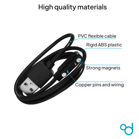 OcioDual Câble de Charge Magnétique 2 Broches Espacement des Contacts Pins 7,62 mm pour Montres connectées Chargeur USB Noir Sma