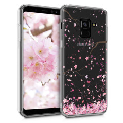 kwmobile Coque Compatible avec Samsung Galaxy A8 (2018) - Housse de téléphone Protection Souple en TPU - Rose Clair-Brun foncé-T