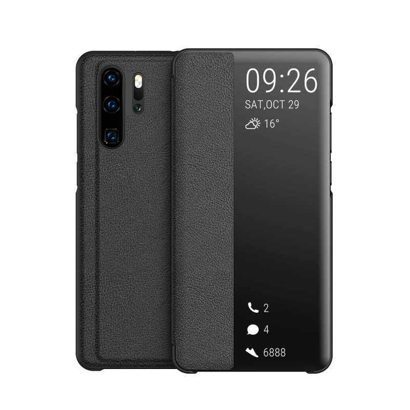 KANSi Coque Compatible pour Huawei P30 Pro, Smart View Flip Faux Cuir Coque + Protection Ecran - Noir KANSi Coque Compatible pour Huawei P30 Pro, Smart View Flip Faux Cuir Coque + Protection Ecran - Noir