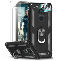 LeYi Coque pour Xiaomi Redmi Note 9 avec 2 Verre Trempé et 2 Protection Camera, Anneau Support Militaire Anti-Chute Bumper Antic