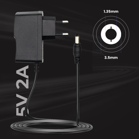 LEYF Alimentation Universelle 5V 2A DC, AC 100-240V 50/60Hz, Adaptateur, Alimentation Enfichable/Longueur de câble 115cm (fiche 