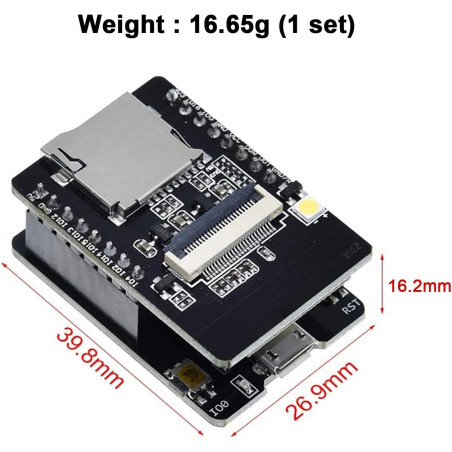XTVTX ESP32-CAM Carte WiFi Bluetooth ESP32-CAM-MB Micro USB vers port série avec module appareil photo OV2640 2 MP double mode c