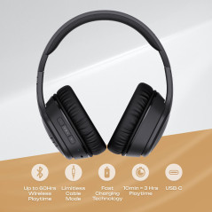 PowerLocus Casque Bluetooth sans Fil, 60 Heures, Casque Audio Bluetooth Pliable avec Microphone, Casque sur l'oreille Confortabl