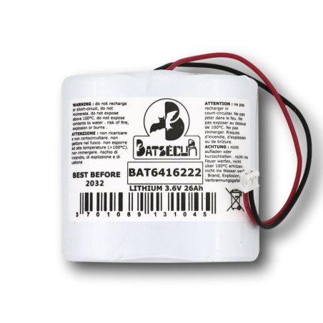 BATSÉCUR - Pile Alarme BAT6416222 Compatible Delta Dore 6416222, BP CS 8000 Tyxal+, Bat CS 8000-SI-SEFIO3 Tyxal+ - 3.6V 26Ah Li-