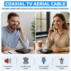 Keple Câble téléphonique RJ10 incurvé à ressort en spirale pour combiné téléphonique 2 mètres Compatible avec les téléphones fix