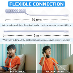 Keple Câble téléphonique RJ10 incurvé à ressort en spirale pour combiné téléphonique 2 mètres Compatible avec les téléphones fix