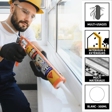 SIKA - Mastic joint et colle multi-usages - Sikaflex 11 FC Purform Blanc - Tout en un - Multisupports - Intérieur et extérieur -