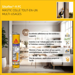 SIKA - Mastic joint et colle multi-usages - Sikaflex 11 FC Purform Blanc - Tout en un - Multisupports - Intérieur et extérieur -