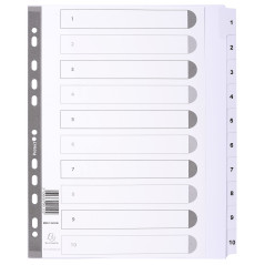 Exacompta - Réf. MWD1-10Z-EW - Intercalaires en carte blanche 160g/m2 FSC® avec 10 onglets imprimés numériques de 1 à 10 et plas