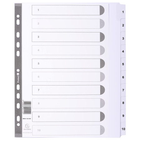 Exacompta - Réf. MWD1-10Z-EW - Intercalaires en carte blanche 160g/m2 FSC® avec 10 onglets imprimés numériques de 1 à 10 et plas