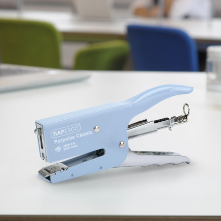 Rapesco 1355A Pince Agrafeuse Classique Porpoise avec 10.000 Agrafes de type 26/8 mm, Capacité de 45 Feuilles, Bleu Clair