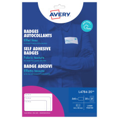 Avery - 540 badges adhésifs en soie d'acétate Laser blanches 63,5 x 29,6 mm - badges autocollants textiles à personnaliser facil