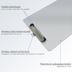 WAYTEX 931491 Porte Bloc A4 à Pince avec porte stylo Planchette plastique rigide– 22,5x31,5 cm - Transparente