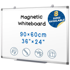 Swansea Tableau blanc magnétique 60x90cm, Tableau blanc effacable magnetique bureau, avec cadre en aluminium et porte-marqueurs,
