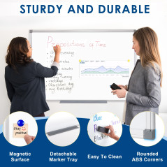 Swansea Tableau blanc magnétique 60x90cm, Tableau blanc effacable magnetique bureau, avec cadre en aluminium et porte-marqueurs,