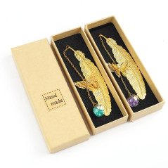 DERAYEE 2pcs Marque Page Metal Marque-page Plume Papillon et Fleur Sèche Éternelle Perles de Verre Pendentif Cadeau pour Étudian
