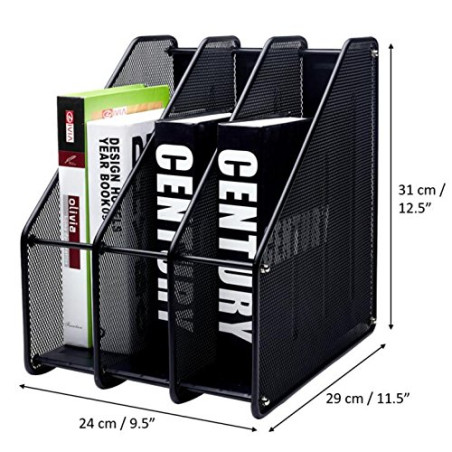 Exerz Porte-revues de Bureau/Range-revues/Porte-Magazine en métal à Trois rangées/Boîte de Rangement en métal -3 Compartiments C