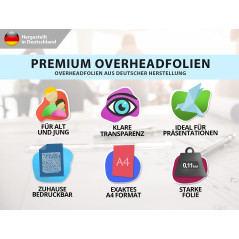 10 feuilles de film pour rétroprojecteur PEMIUM - DIN A4 transparent - Pour imprimantes LASER, copieurs - Films OHP très épais -