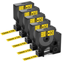 Upwinning 45018 Ruban Jaune 12mm x 7m Compatible avec Dymo Ruban D1 12mm x 7m 45018 S0720580 Noir sur Jaune, Recharge D1 Ruban C