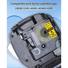 Upwinning 45018 Ruban Jaune 12mm x 7m Compatible avec Dymo Ruban D1 12mm x 7m 45018 S0720580 Noir sur Jaune, Recharge D1 Ruban C