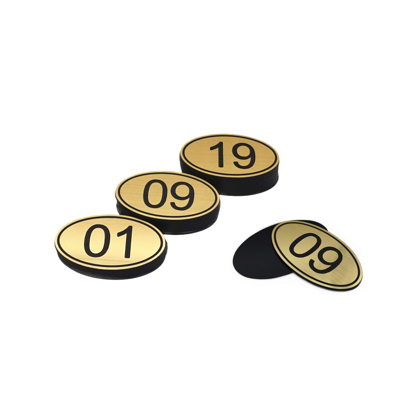 Numéros de table ovales en ABS gravés 30 mm x 50 mm Pubs Restaurant Clubs 1 to 50 doré Numéros de table ovales en ABS gravés 30 mm x 50 mm Pubs Restaurant Clubs 1 to 50 doré