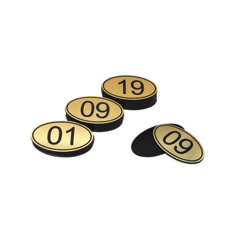 Numéros de table ovales en ABS gravés 30 mm x 50 mm Pubs Restaurant Clubs 1 to 50 doré
