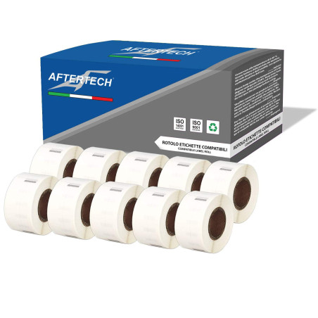 Aftertech 10x 99017 12,5x51mm Rouleaux d'étiquettes adhésives compatibles (220 étiquettes/rouleau = 2200 au total) pour impriman
