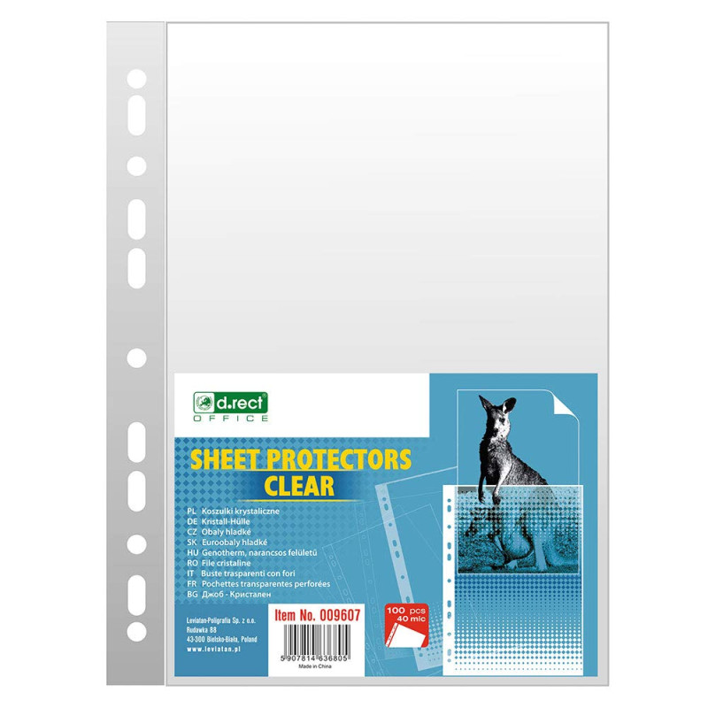 D.RECT Lot de 100 Pochettes Plastiques A4 Perforées Lisses – 40 Microns – Protèges-Documents Transparent Antireflet – Ouverture D.RECT Lot de 100 Pochettes Plastiques A4 Perforées Lisses – 40 Microns – Protèges-Documents Transparent Antireflet – Ouverture