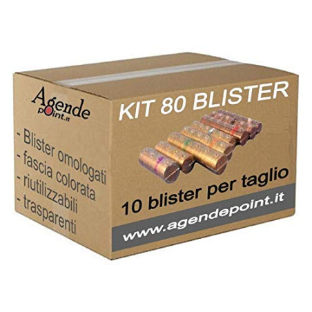 Kit de 80 blisters conteneurs assortis (10 par coupure) en plastique transparent pour pièces de monnaie