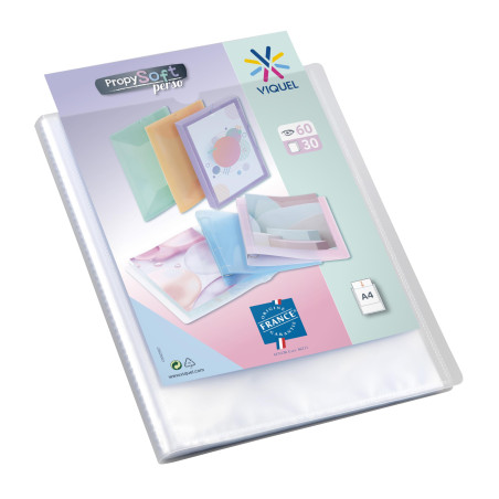 Viquel - Protège documents personnalisable - Reliure Format A4 - Porte vues 60 Vues (30 pochettes) Propysoft - Pochettes transpa