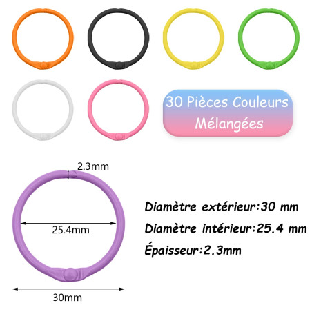 VEGCOO 30 PCS Anneaux de Livre en Métal, Anneaux de Reliure, Reliure Anneaux Métalliques, pour Cahier Scrapbooking Livre Classeu