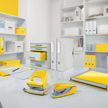 Leitz – Boîte de Classement A4, PP 30 mm, Capacité 250 Feuilles, Fermeture Élastique, Étiquette pour Identification, Jaune WOW,