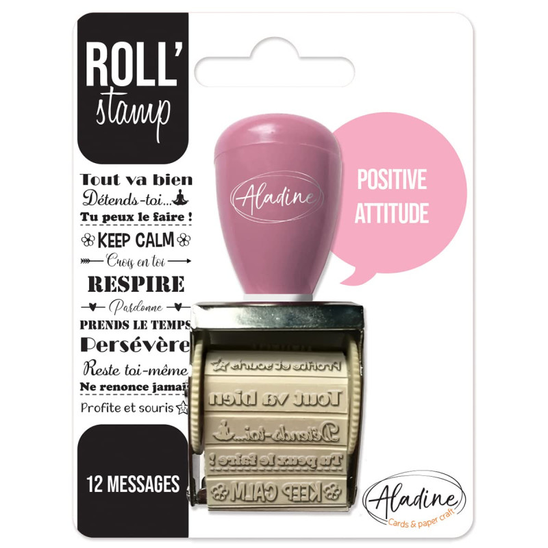 Aladine - Roll' Stamp Positive Attitude - Tampon à Molette - 12 Messages à Tamponner Partout - Idéal pour Bullet Journal, Scrapb Aladine - Roll' Stamp Positive Attitude - Tampon à Molette - 12 Messages à Tamponner Partout - Idéal pour Bullet Journal, Scrapb