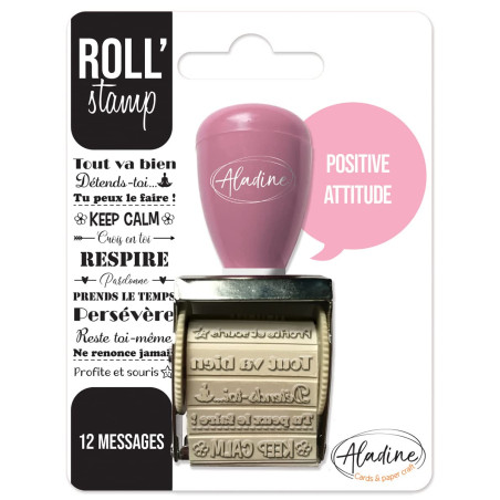 Aladine - Roll' Stamp Positive Attitude - Tampon à Molette - 12 Messages à Tamponner Partout - Idéal pour Bullet Journal, Scrapb