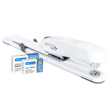 Rapesco 1481 790 Agrafeuse ECO Long Bras à Grande Capacité avec 2000 Agrafes, Capacité de 50 Feuilles, Blanc Doux