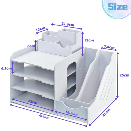 7-Compartiment Bac à Courrier Empilable, Corbeille à Courrier, A4 Organisateur de Bureau Bois Plastique, Plateau de Papier Blanc