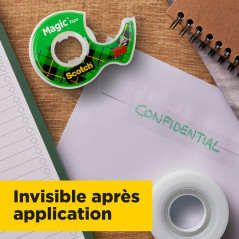 Ruban invisible Scotch Magic, 19 mm x 25 m, 1 rouleau sur le dévidoir manuel/paquet + 5 m GRATUIT