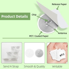 100 puces NFC Tags NFC Autocollants/Stickers NTAG215 NFC Tags par Compatible avec Amiibo 504 Octets Mémoire, Fonctionne avec Tou